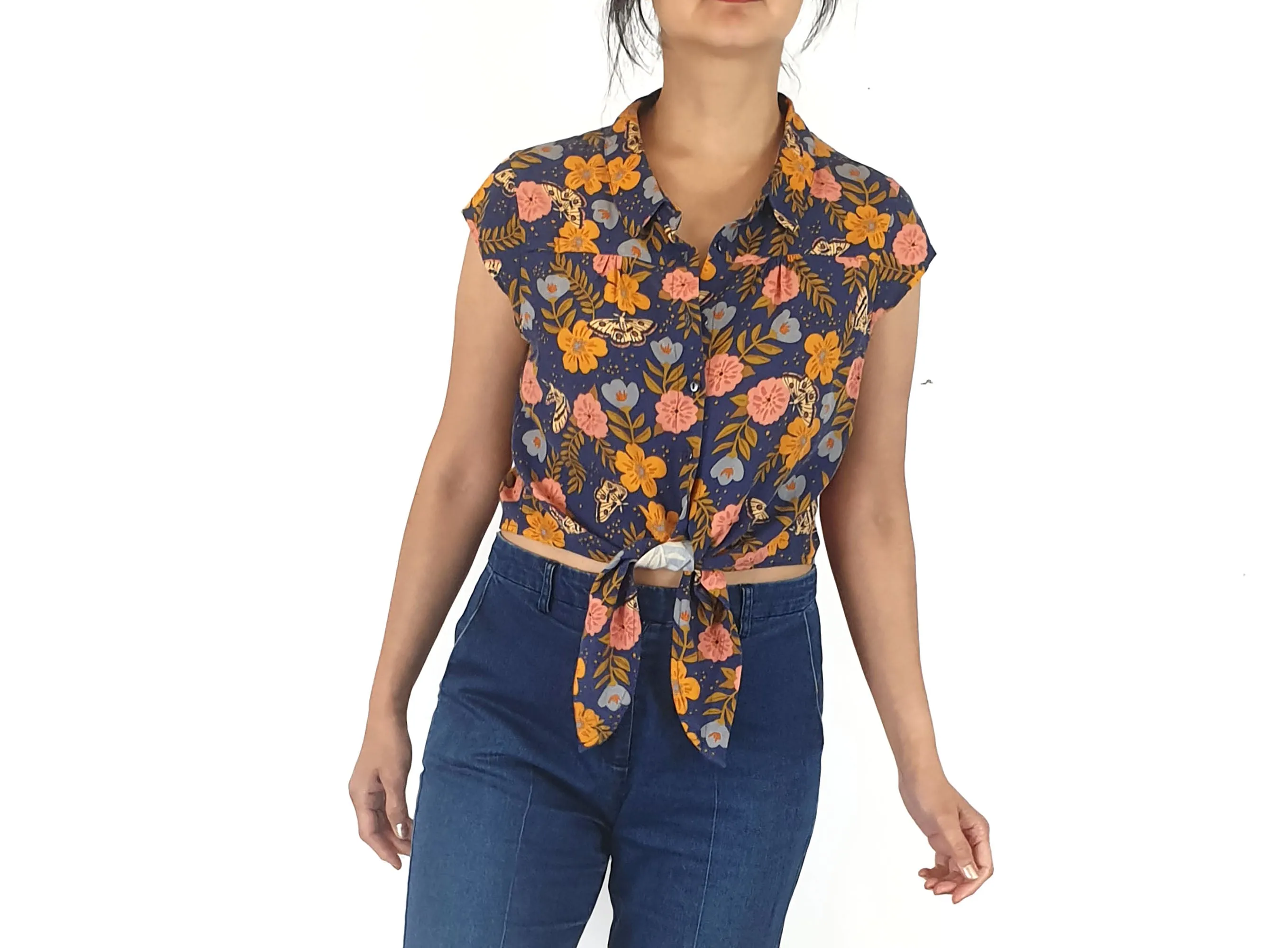 Princess Highway navy print cropped shirt size 10