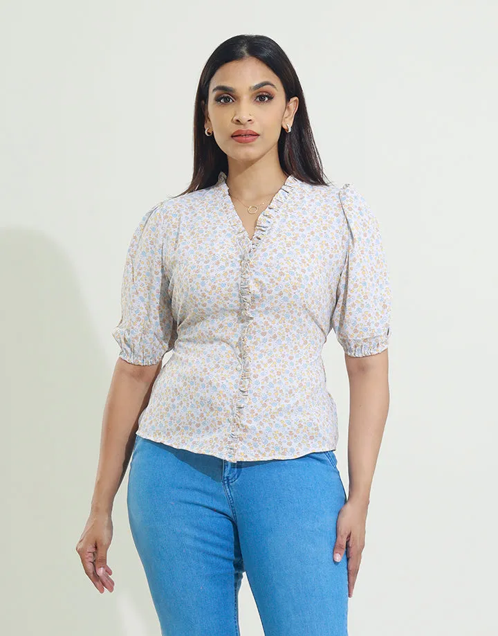 Printed Button Down Blouse