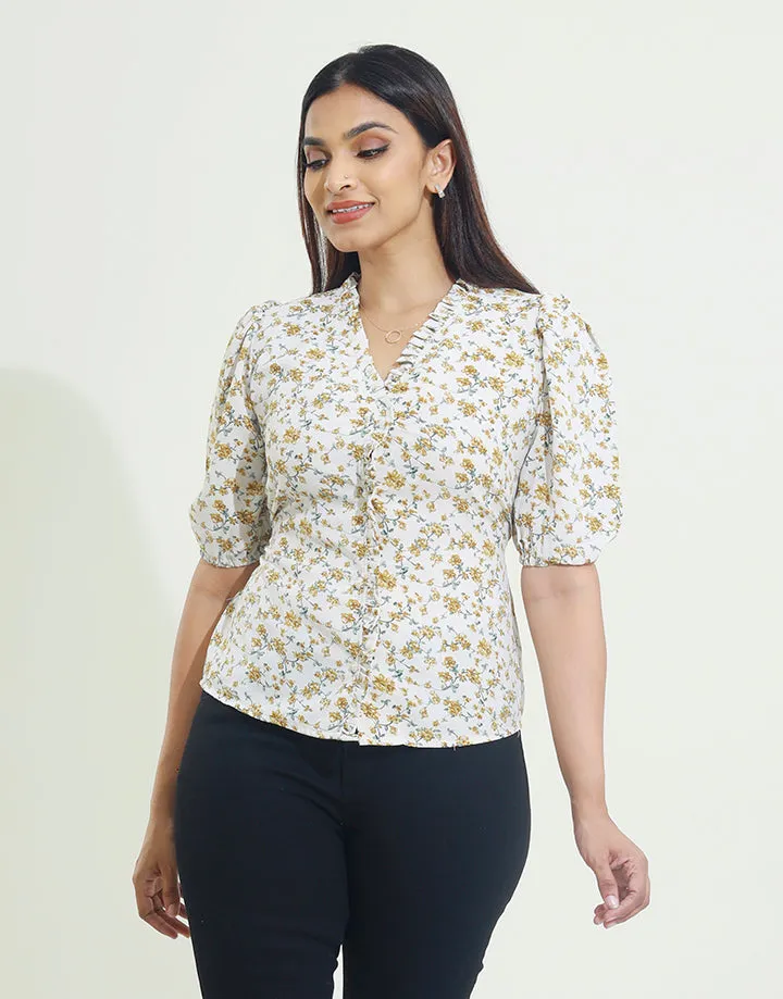 Printed Button Down Blouse