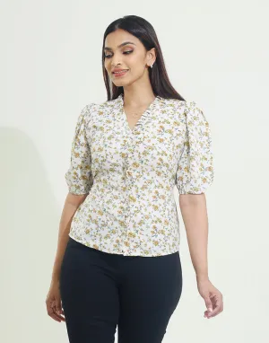 Printed Button Down Blouse
