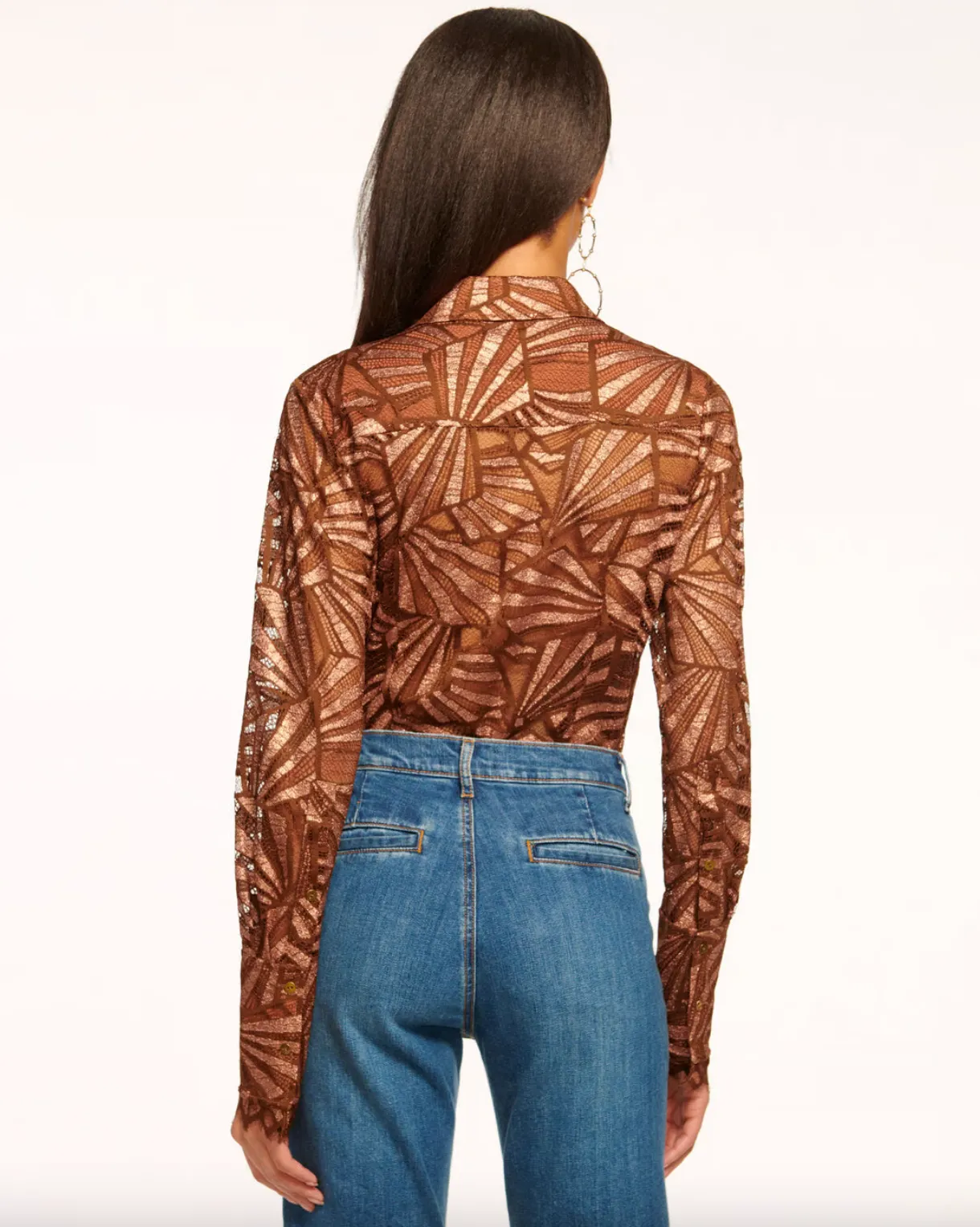 Priscilla Lace Button Down Top - Bronze Lace