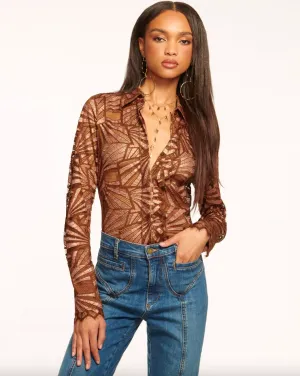 Priscilla Lace Button Down Top - Bronze Lace