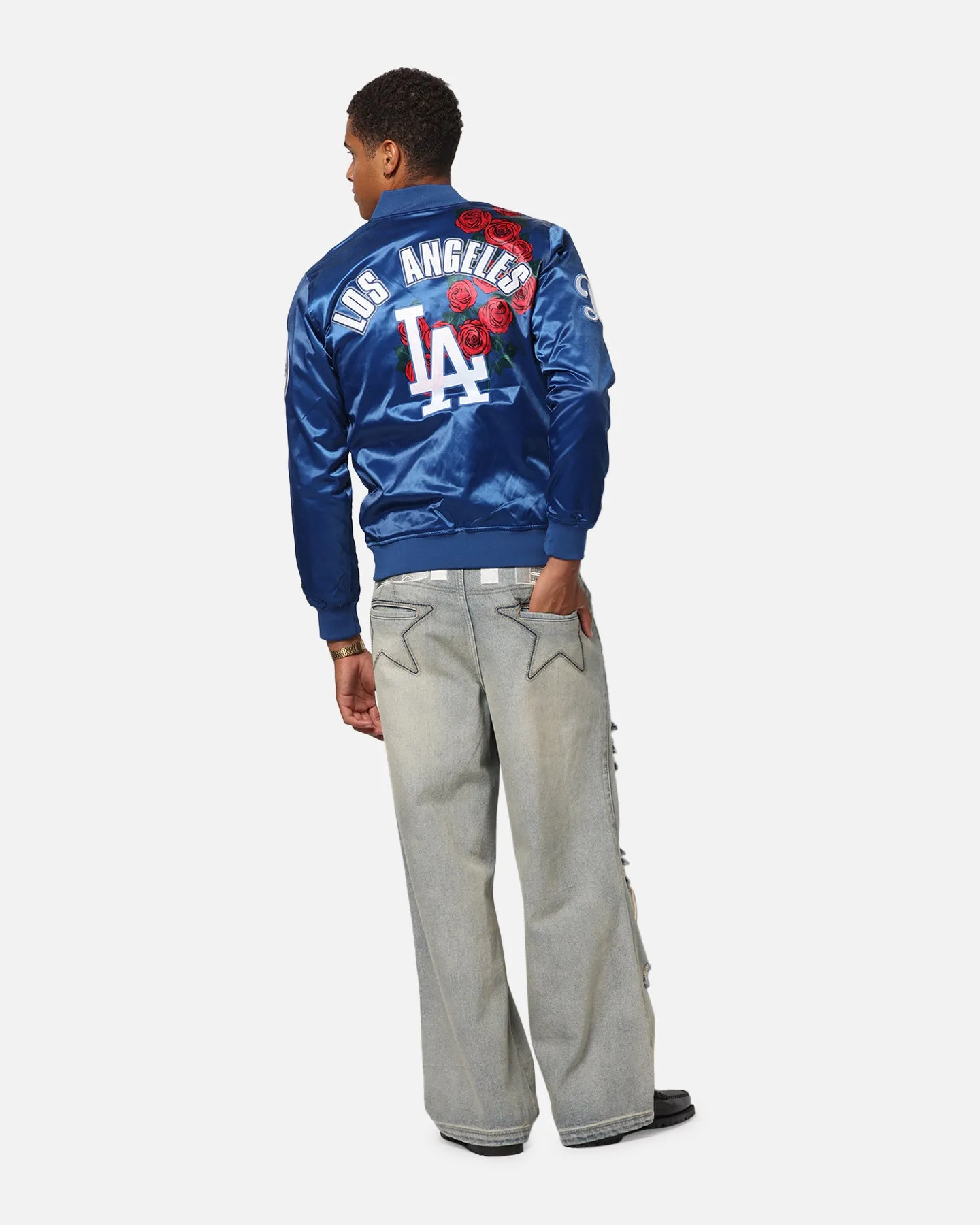 Pro Standard Los Angeles Dodgers Roses Satin Jacket Dark Blue