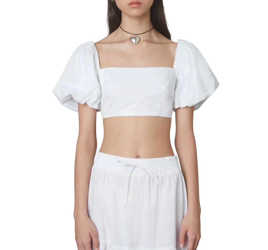Puff Sleeve Fitted Cropped Top