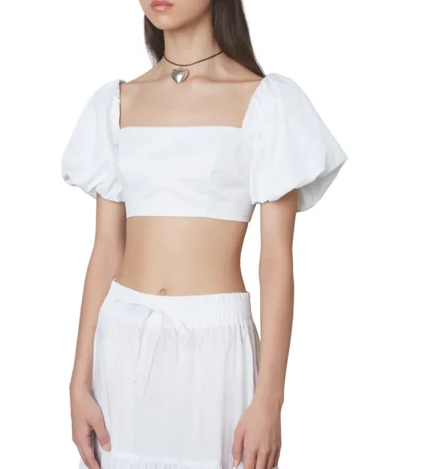 Puff Sleeve Fitted Cropped Top
