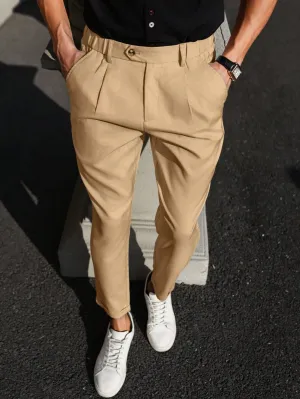 QA Homme Men's Solid Color Casual Daily Wear Long Trousers