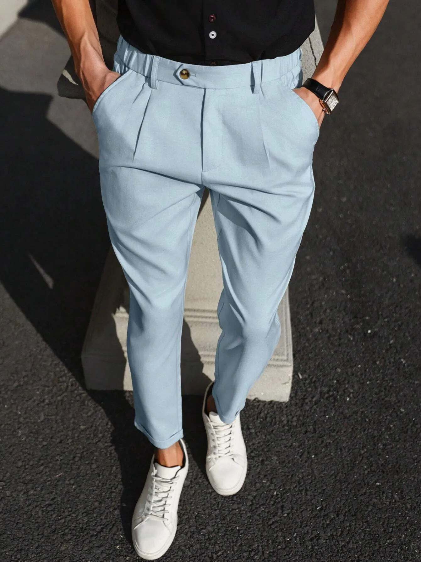 QA Homme Men's Solid Color Casual Daily Wear Long Trousers