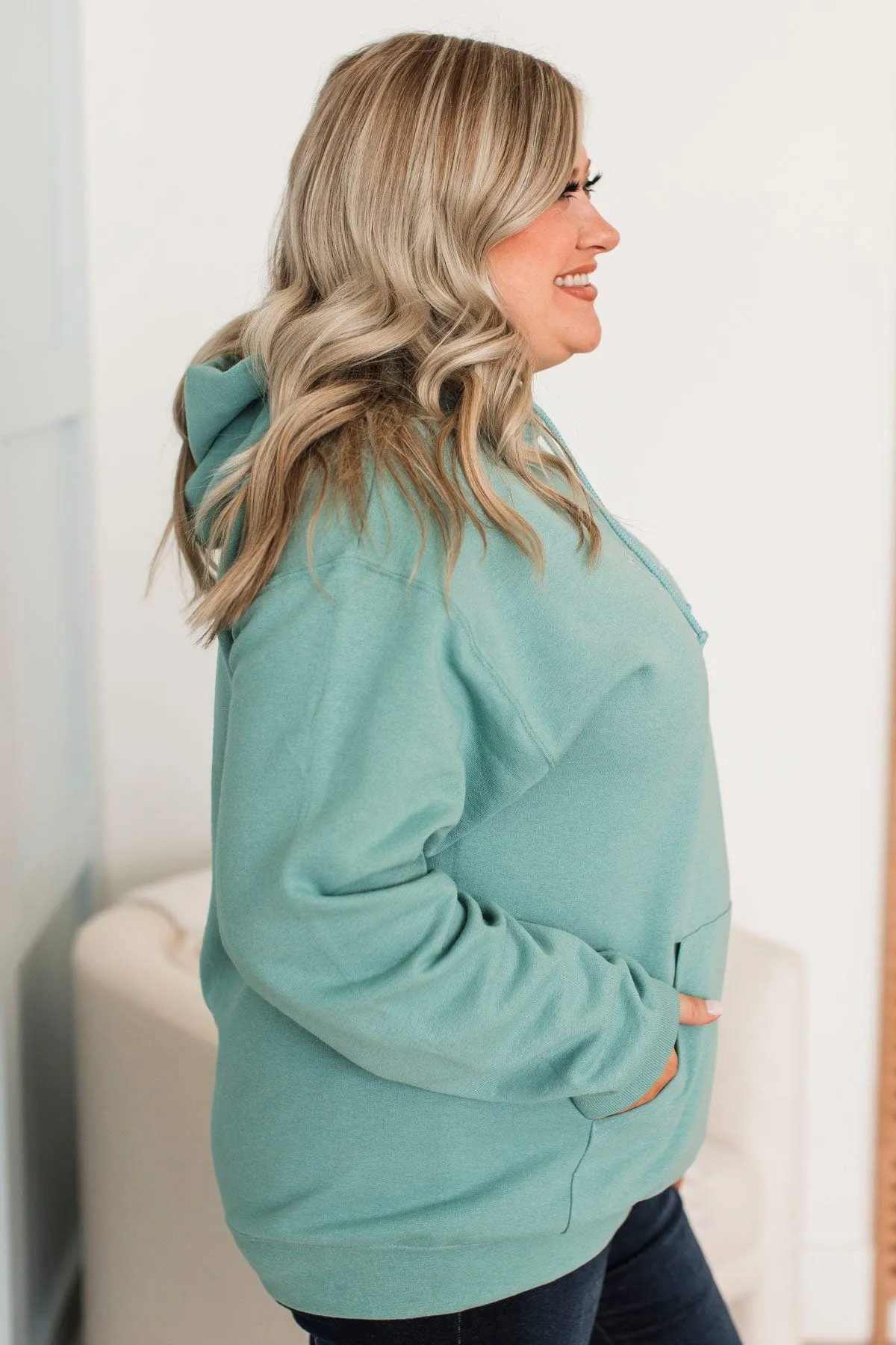 "Mama" Floral Embroidered Hoodie- Dusty Teal