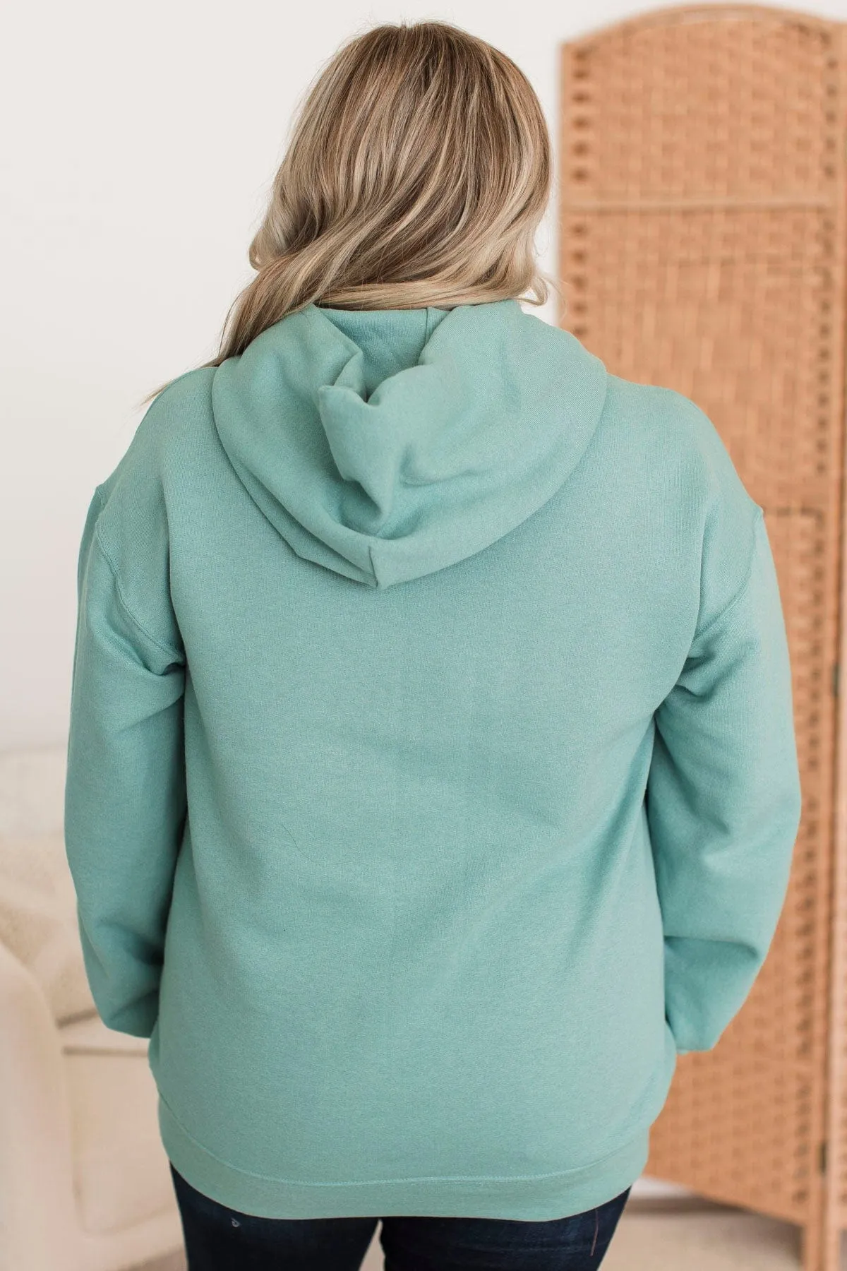 "Mama" Floral Embroidered Hoodie- Dusty Teal