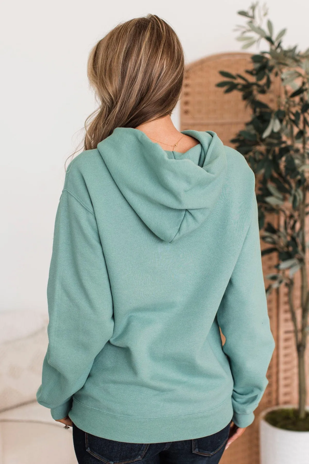 "Mama" Floral Embroidered Hoodie- Dusty Teal