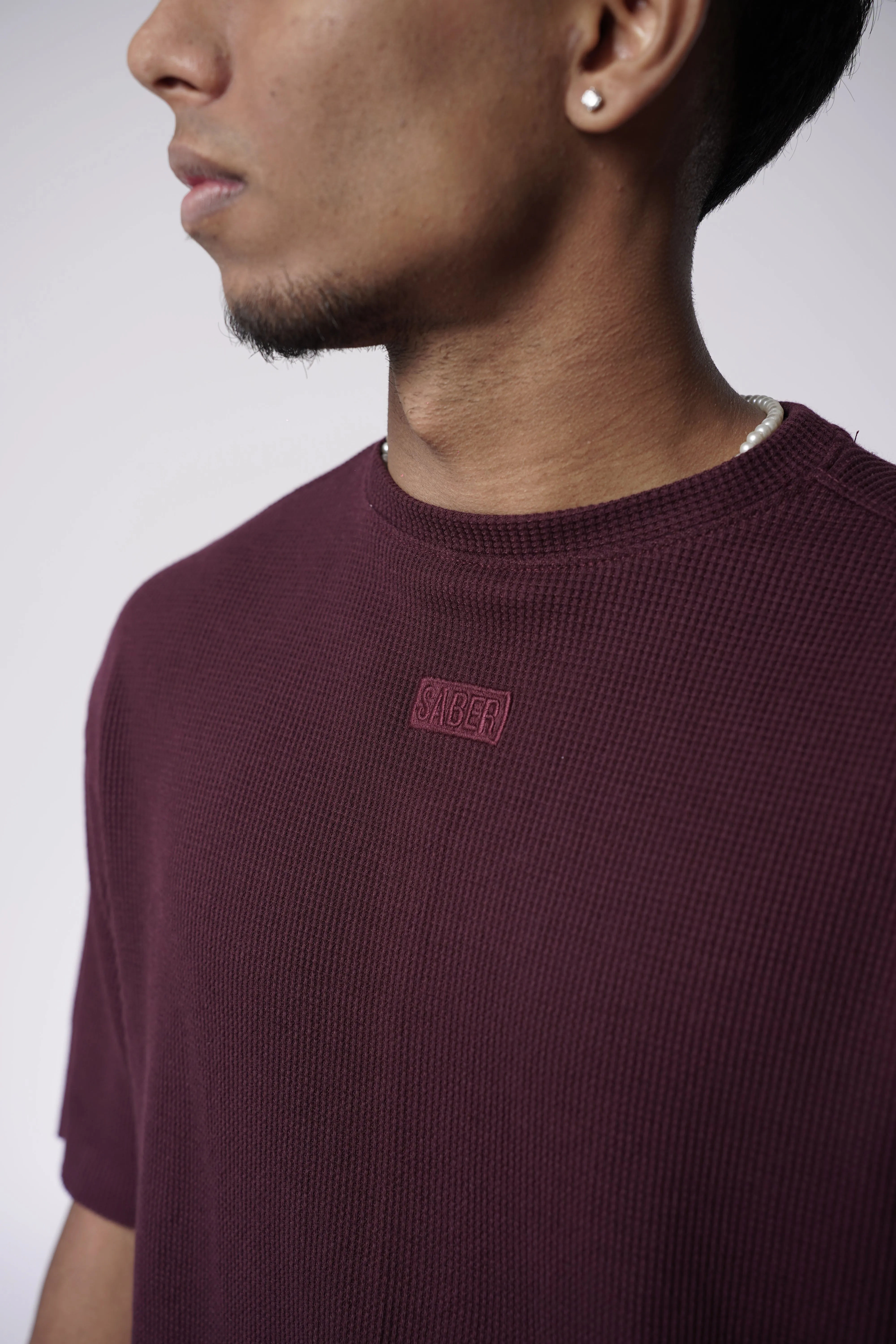 RAW EDGED WAFFLE TEE V2 [WINE]