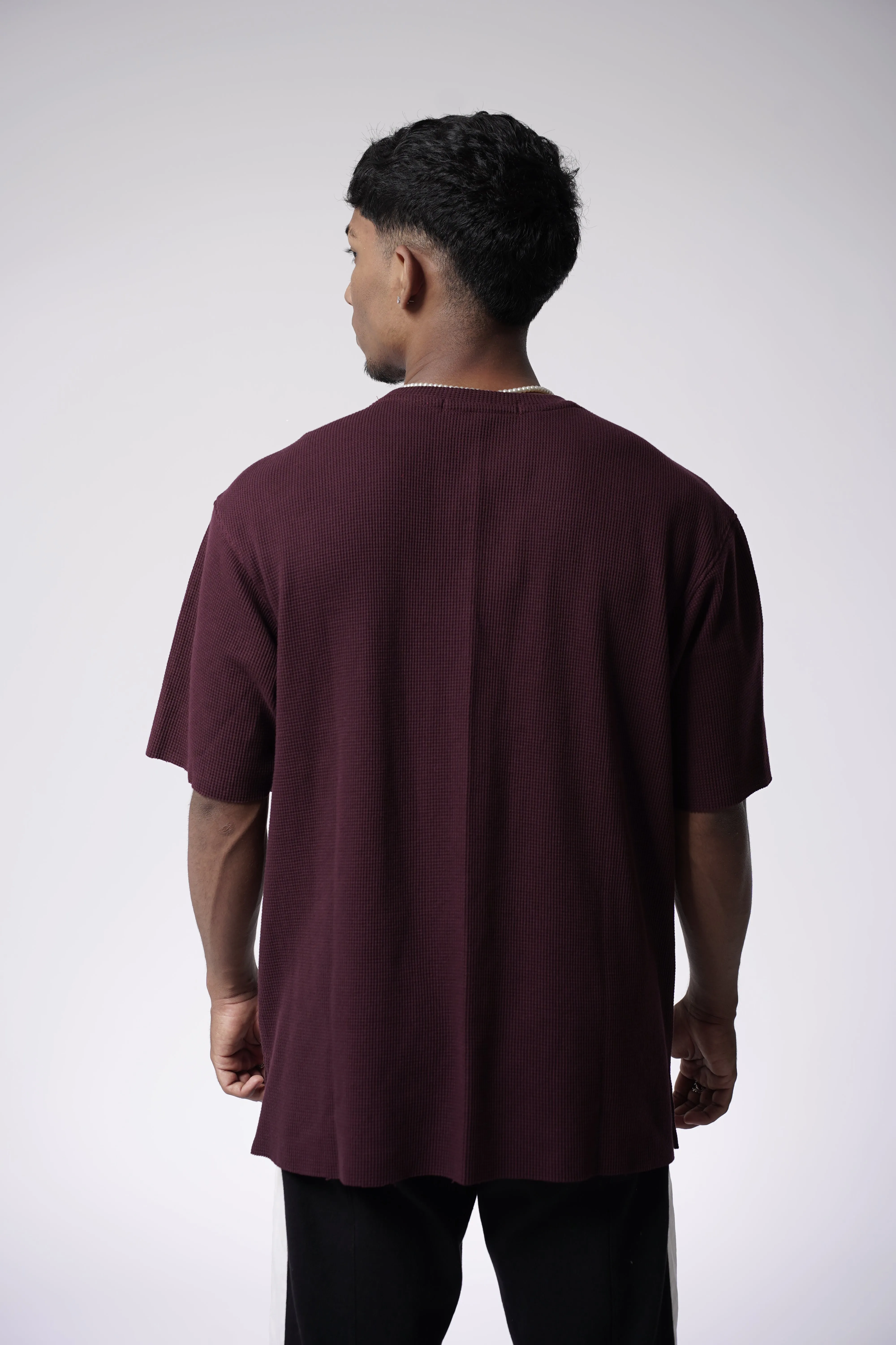RAW EDGED WAFFLE TEE V2 [WINE]