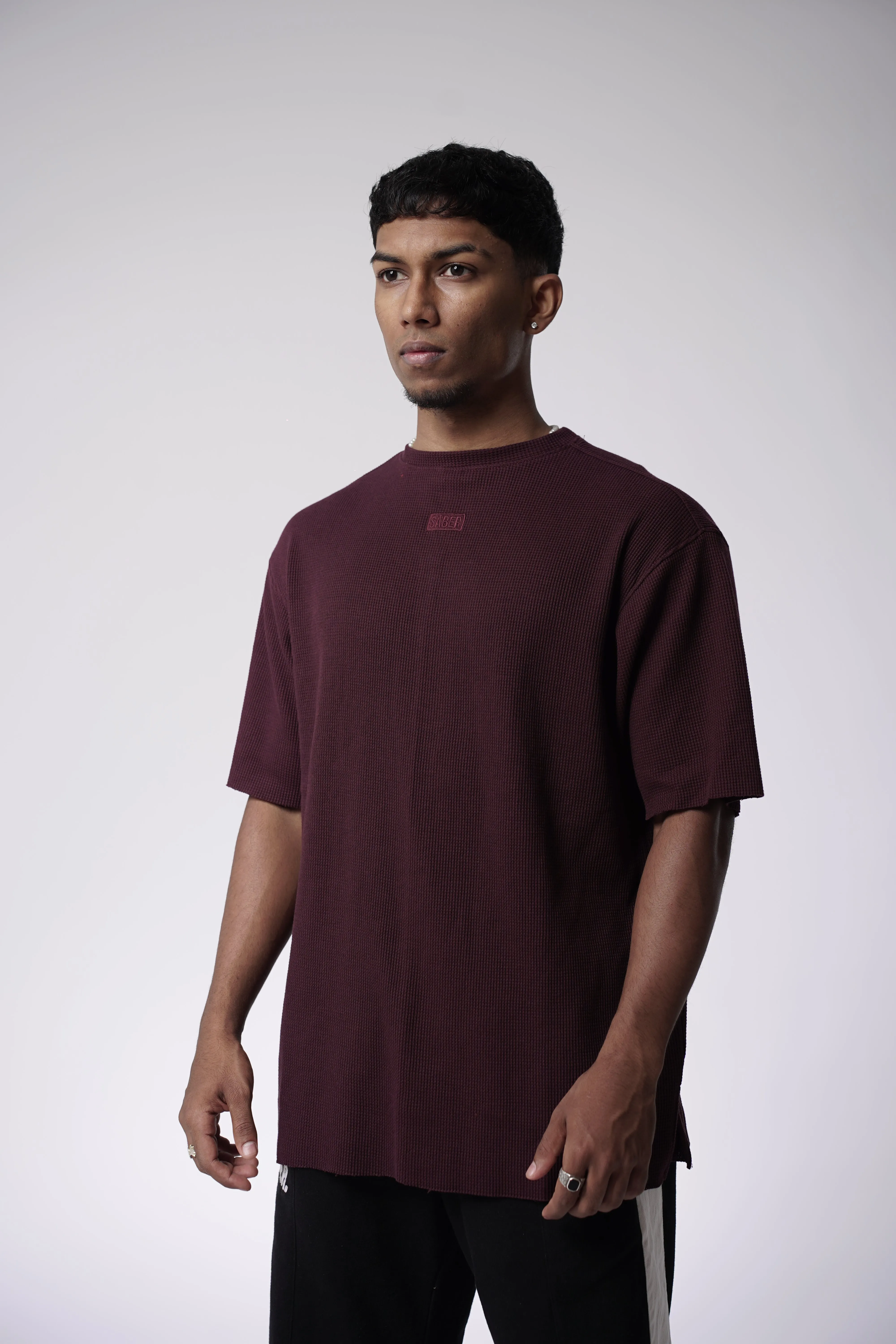 RAW EDGED WAFFLE TEE V2 [WINE]