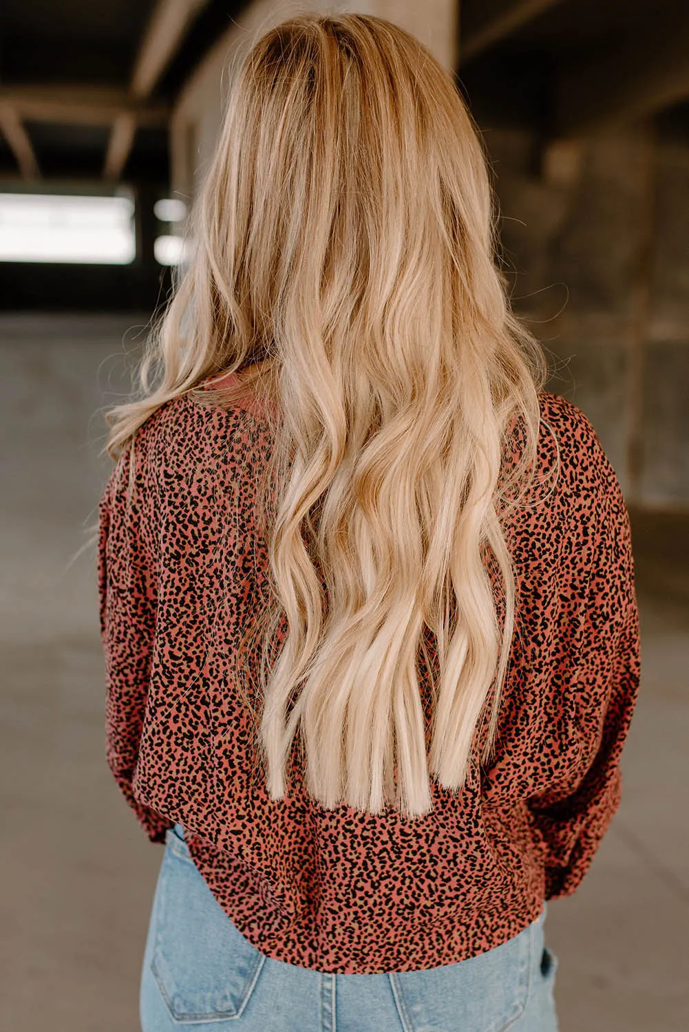 Red Vintage Leopard Bubble Sleeve Cropped Top