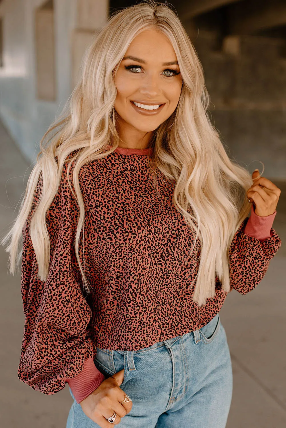 Red Vintage Leopard Bubble Sleeve Cropped Top