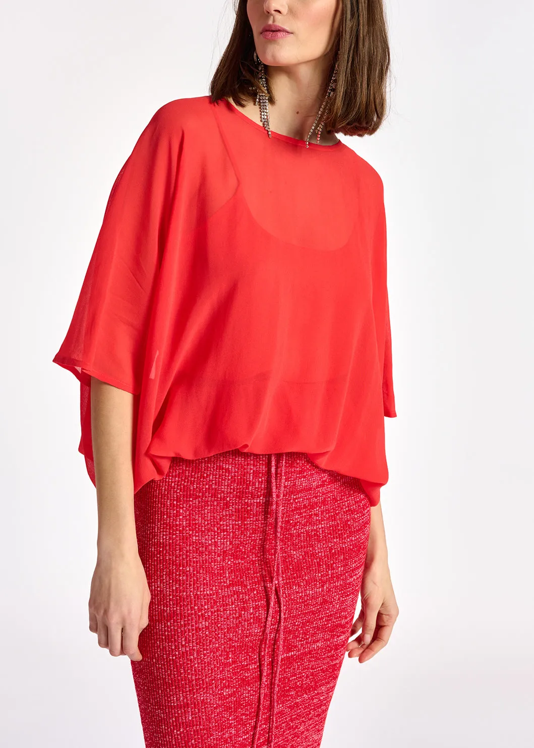 Red voluminous sheer top