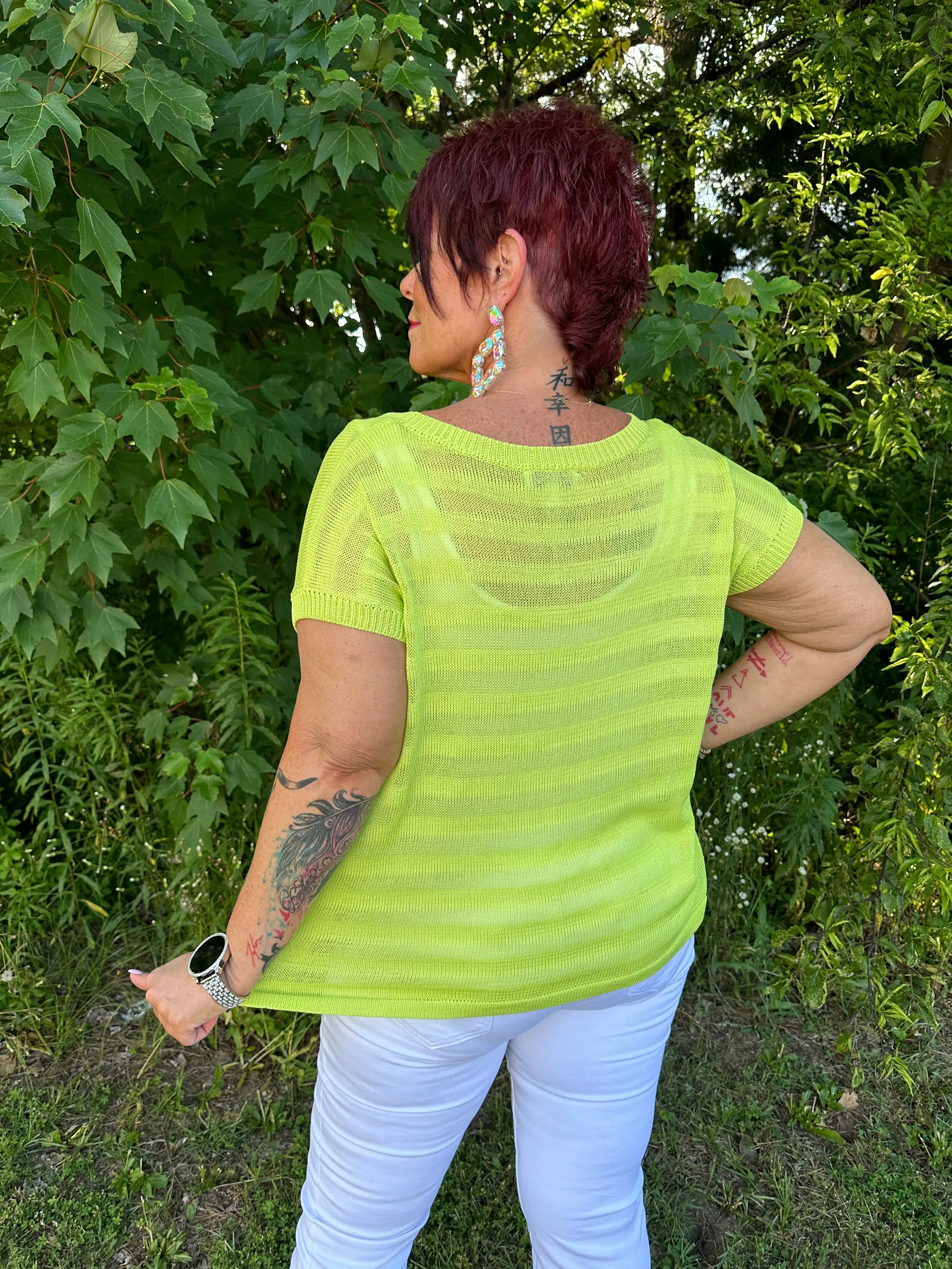 Reg/Curvy Drop Shoulder Sheer Sweater Top