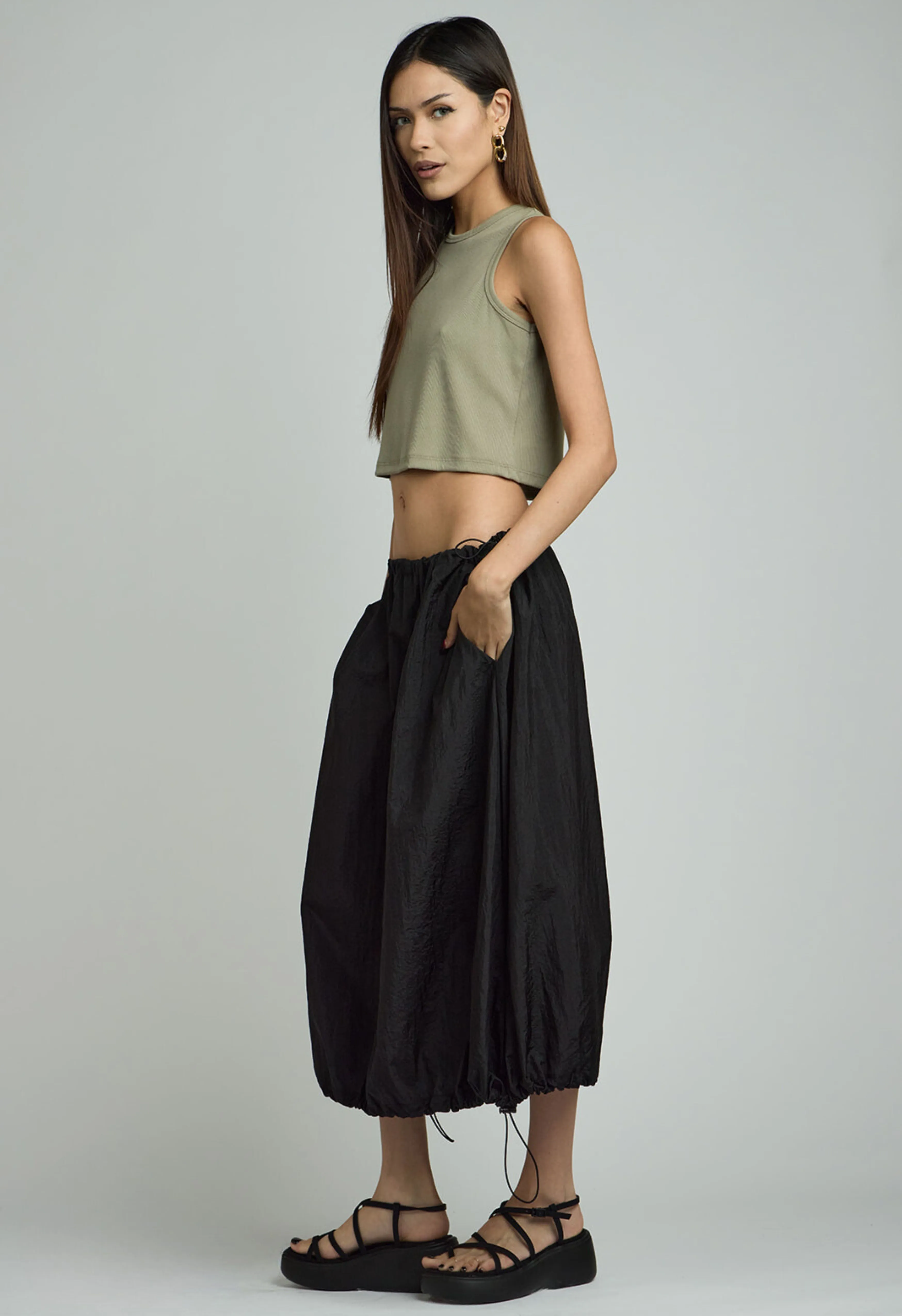 Ribbed Cropped Tank in Sage