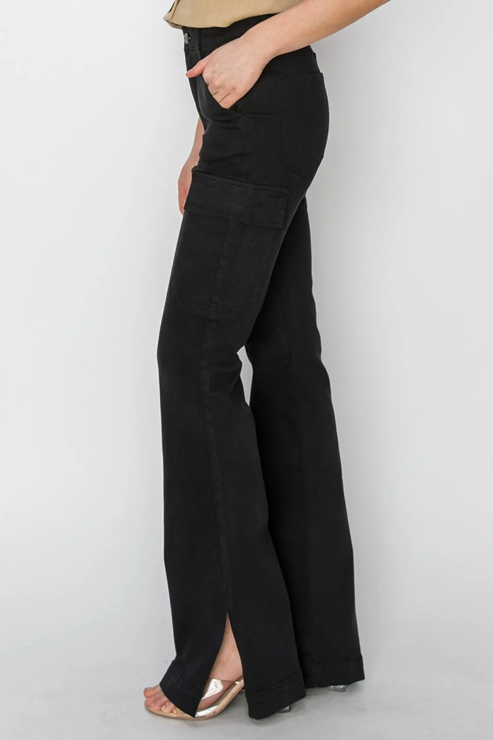 RISEN Full Size High Rise Side Slit Cargo Bootcut Jeans XXS-3XL