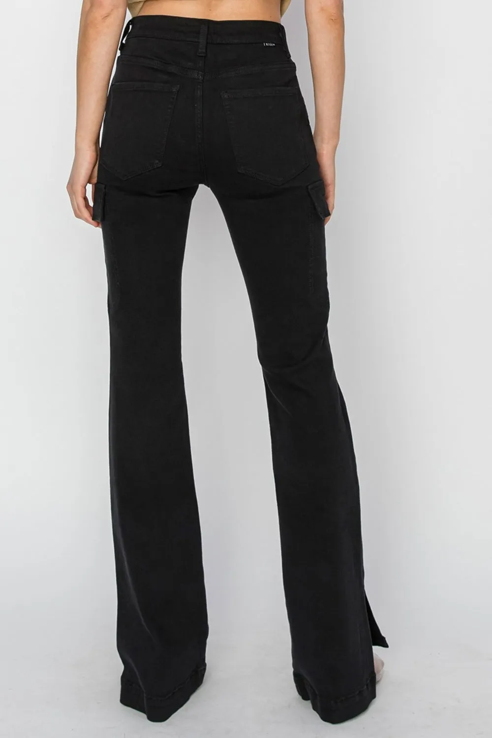 RISEN Full Size High Rise Side Slit Cargo Bootcut Jeans XXS-3XL
