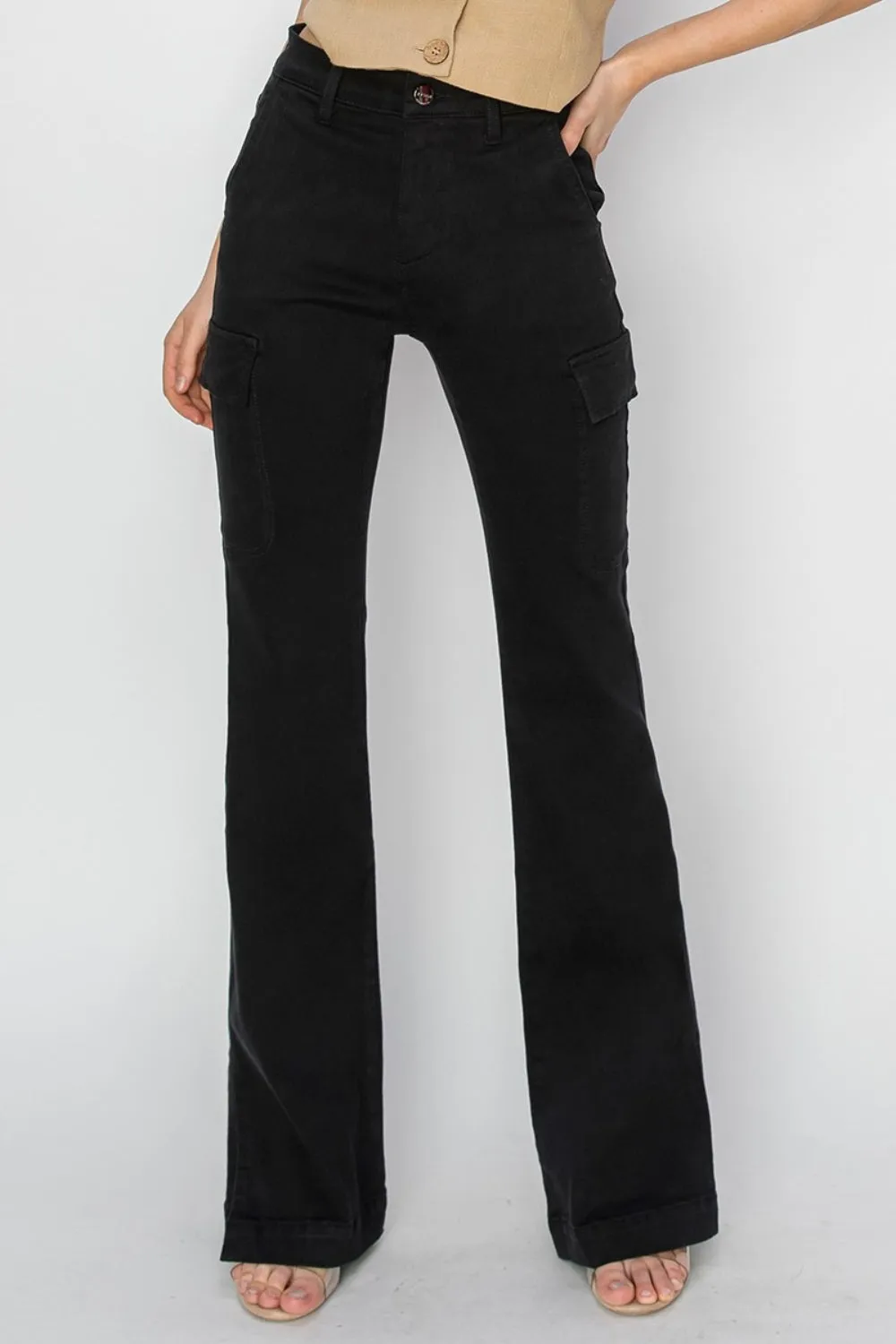 RISEN Full Size High Rise Side Slit Cargo Bootcut Jeans XXS-3XL