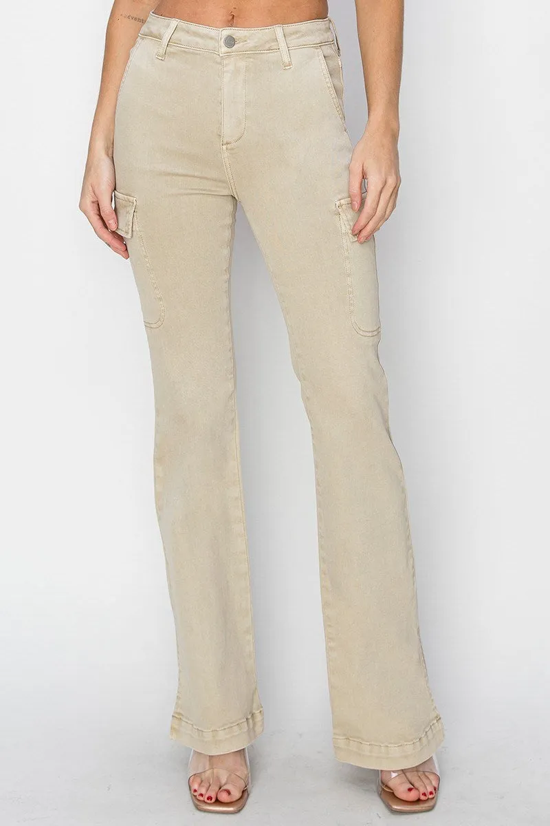 Risen High Rise Cargo Slit Hem Bootcut Pants