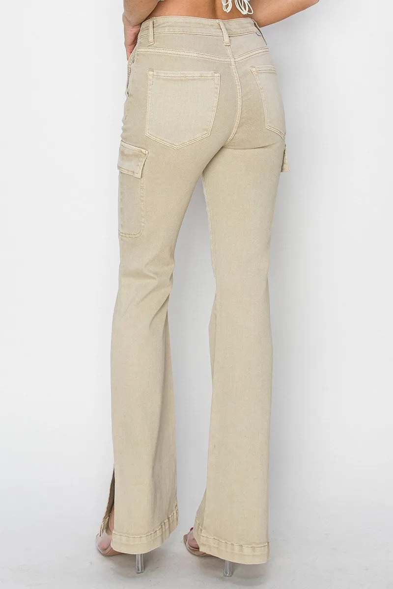 Risen High Rise Cargo Slit Hem Bootcut Pants