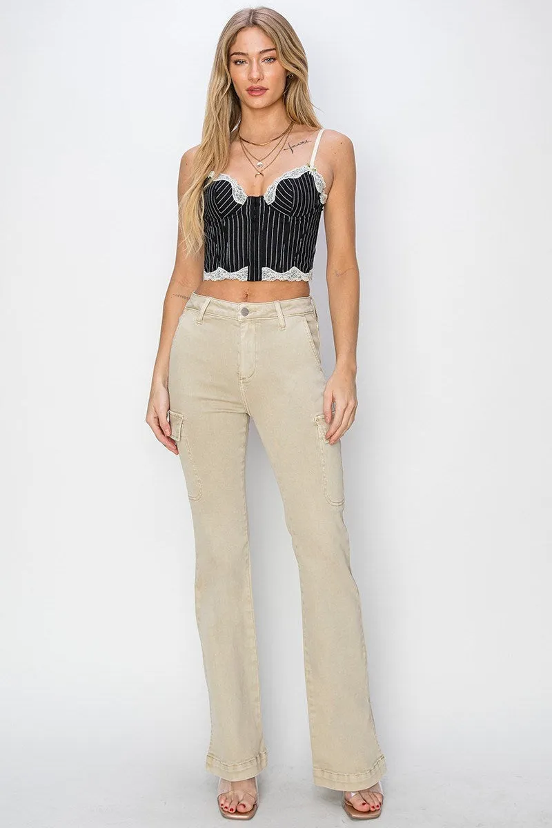 Risen High Rise Cargo Slit Hem Bootcut Pants