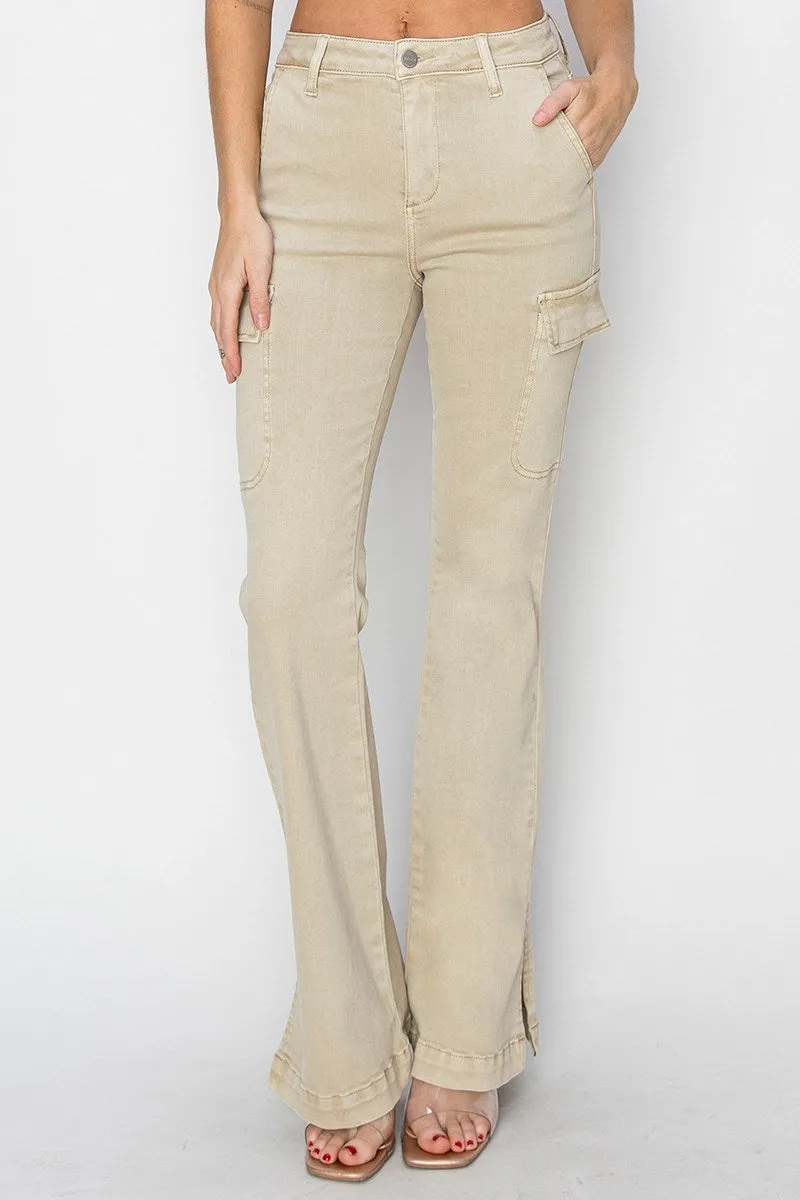 Risen High Rise Cargo Slit Hem Bootcut Pants
