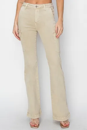 Risen High Rise Cargo Slit Hem Bootcut Pants