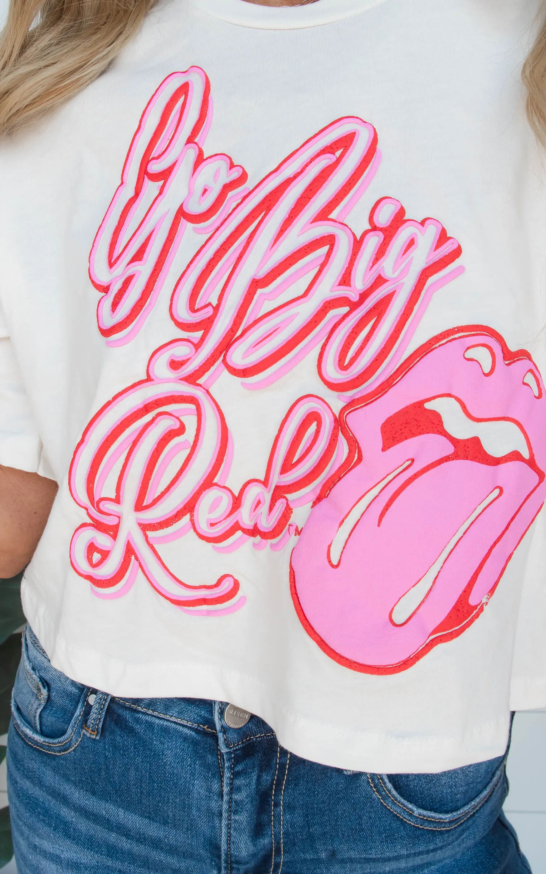 Rolling Stones Go Big Red Malibu Puff Ink Cropped Tee - Final Sale