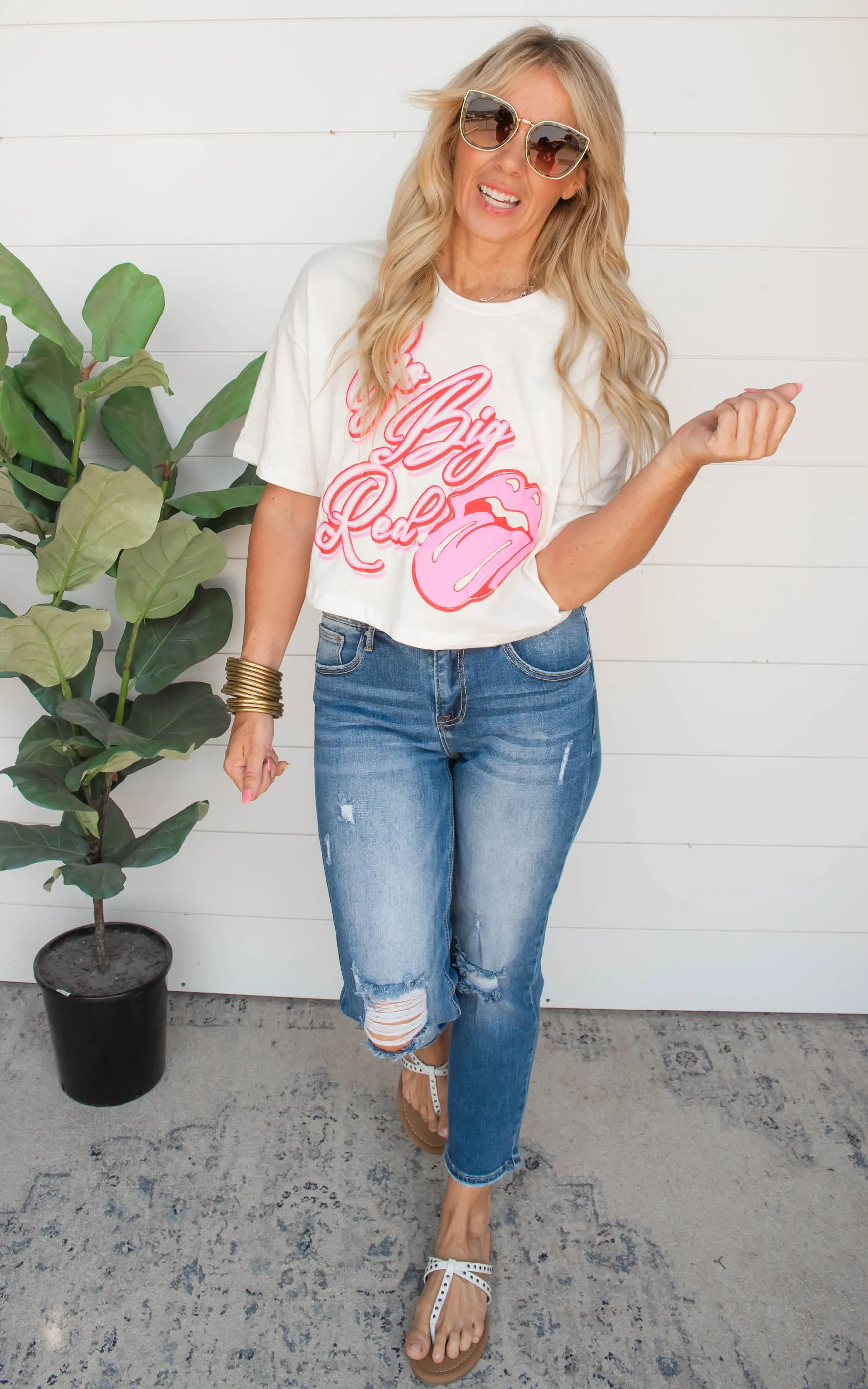 Rolling Stones Go Big Red Malibu Puff Ink Cropped Tee - Final Sale