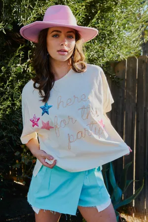 ROPE EMBELLISHED BOX FIT TEE W/SIDE SLIT