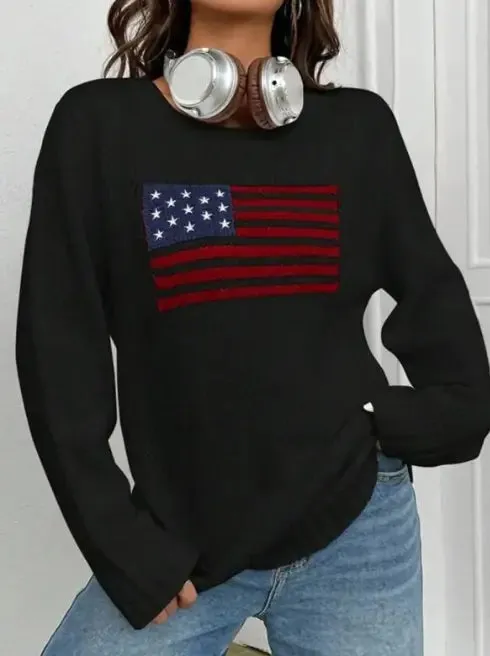 Round Neck Flag Sweater Patriot for Youth