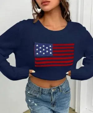 Round Neck Flag Sweater Patriot for Youth