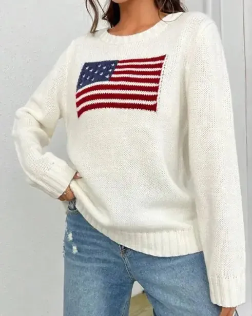 Round Neck Flag Sweater Patriot for Youth
