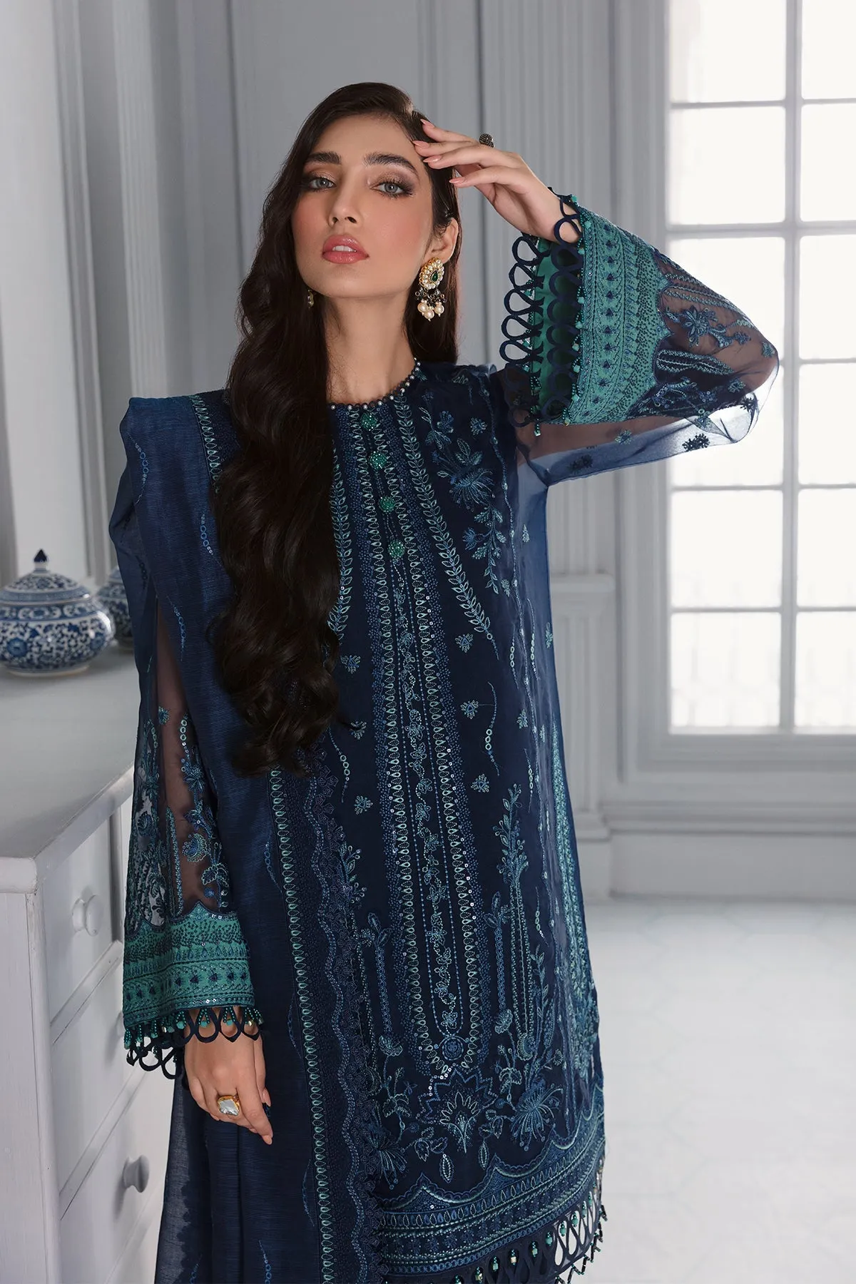Royal Blue Heavily Embroidered Pakistani Salwar Kameez with Dupatta