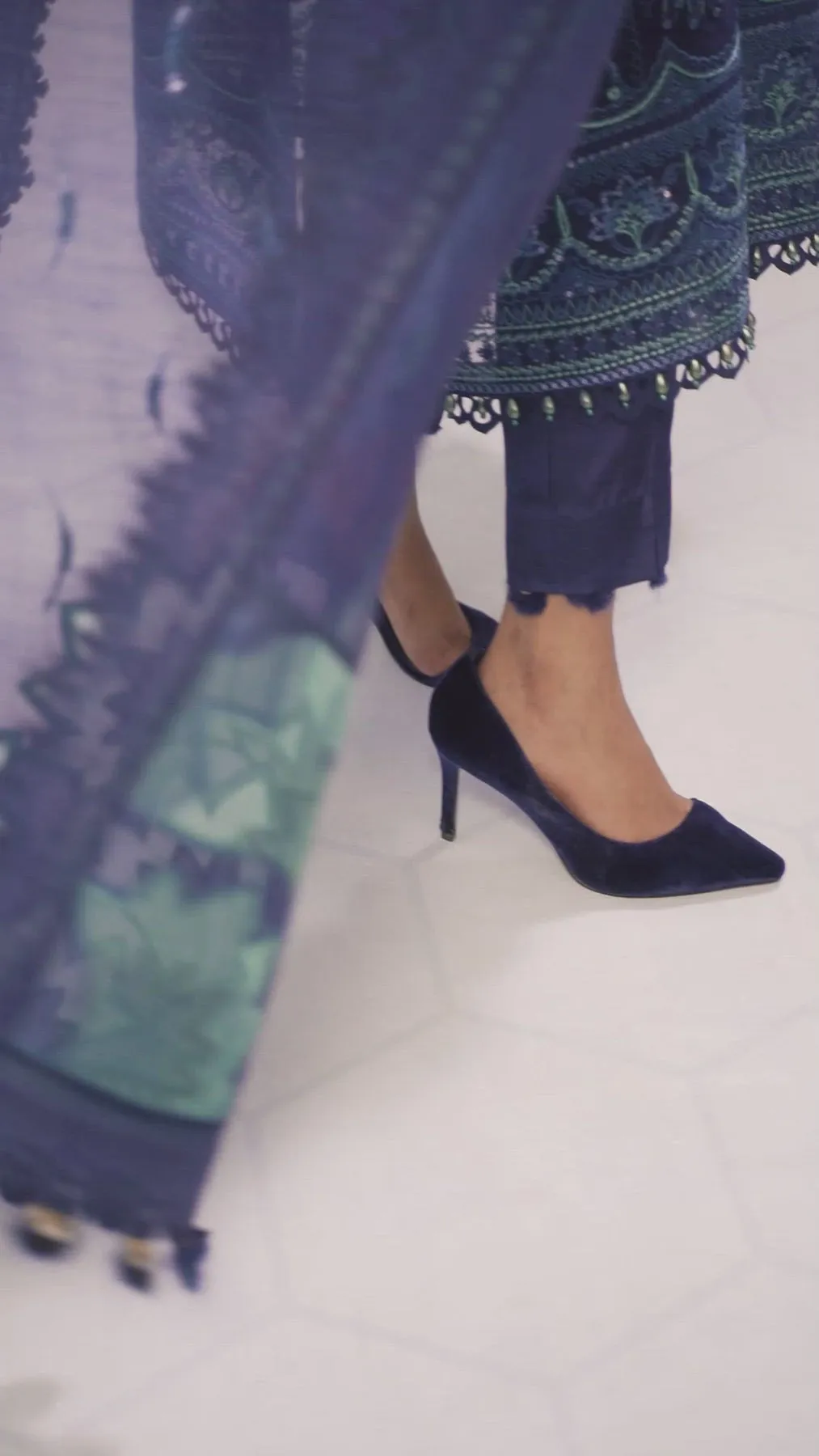 Royal Blue Heavily Embroidered Pakistani Salwar Kameez with Dupatta
