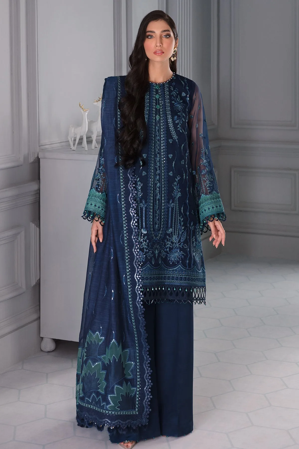 Royal Blue Heavily Embroidered Pakistani Salwar Kameez with Dupatta