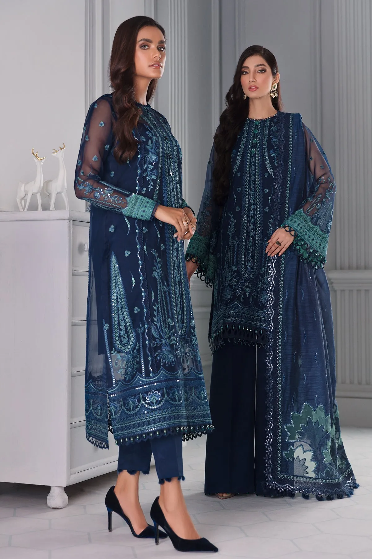 Royal Blue Heavily Embroidered Pakistani Salwar Kameez with Dupatta