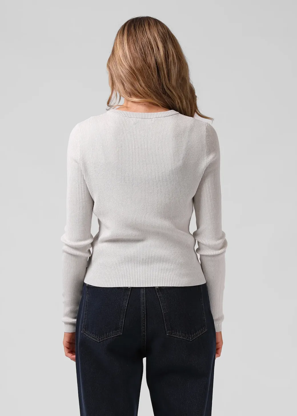 RPM Knitted Long Sleeve Top - Light Grey