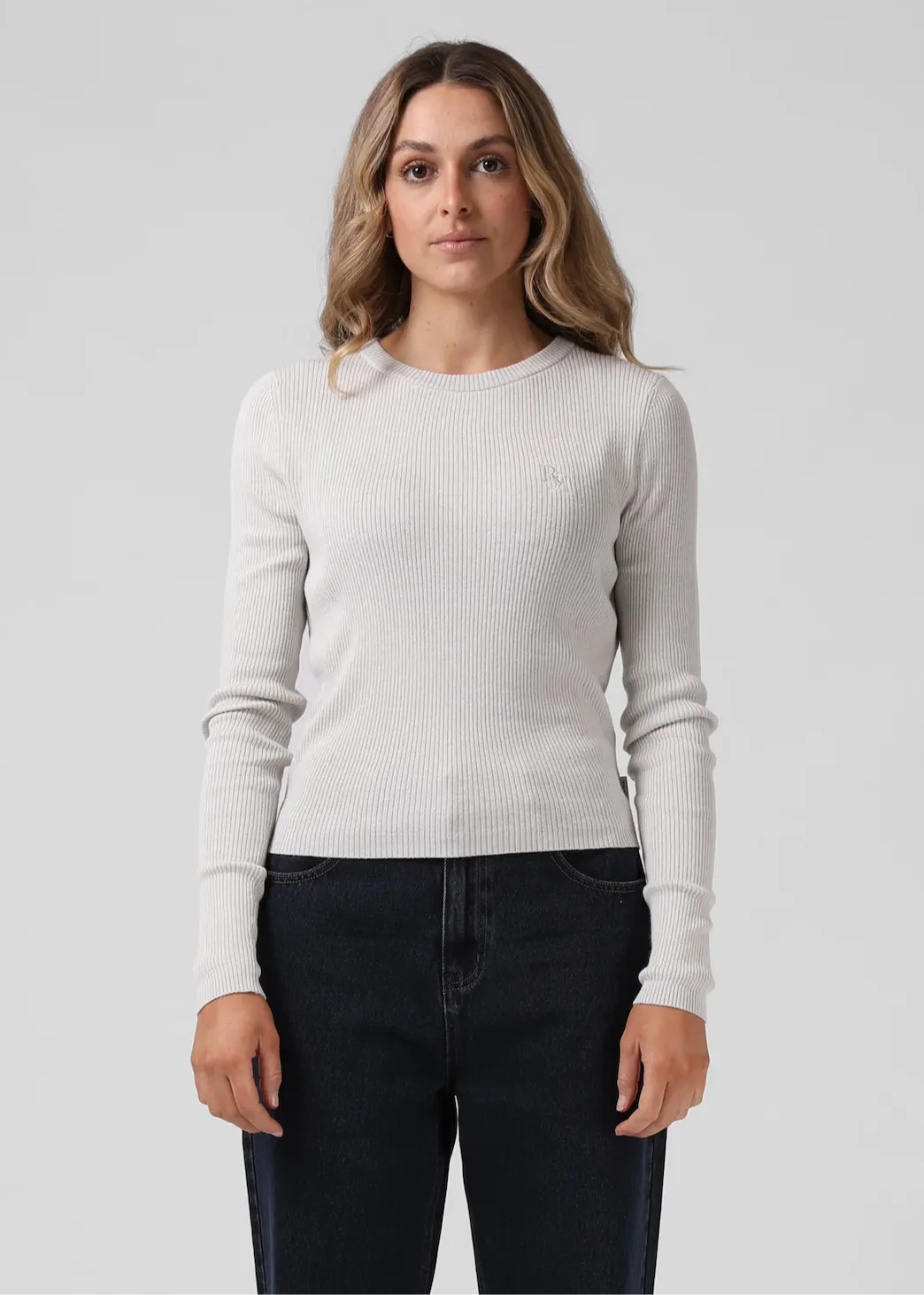 RPM Knitted Long Sleeve Top - Light Grey