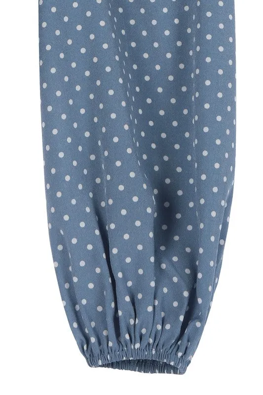 Ruched Polka Dot Crop Top with Puff Sleeves