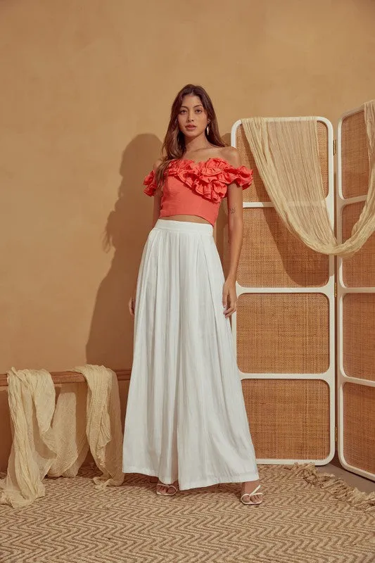 Ruffle Shoulder Crop- Coral