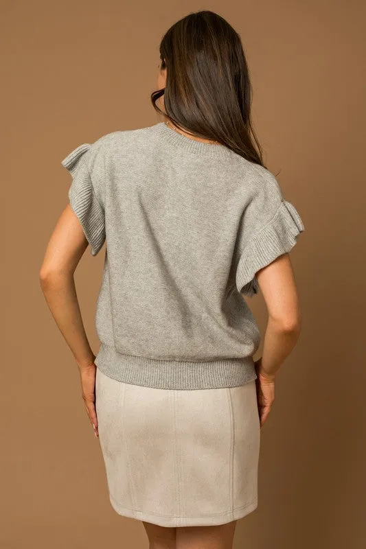 RUFFLE SLEEVE KNIT TOP