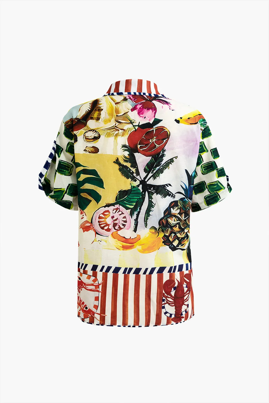 Saffron - Eye-Catching Tropical Print Woman's Crop Shirt