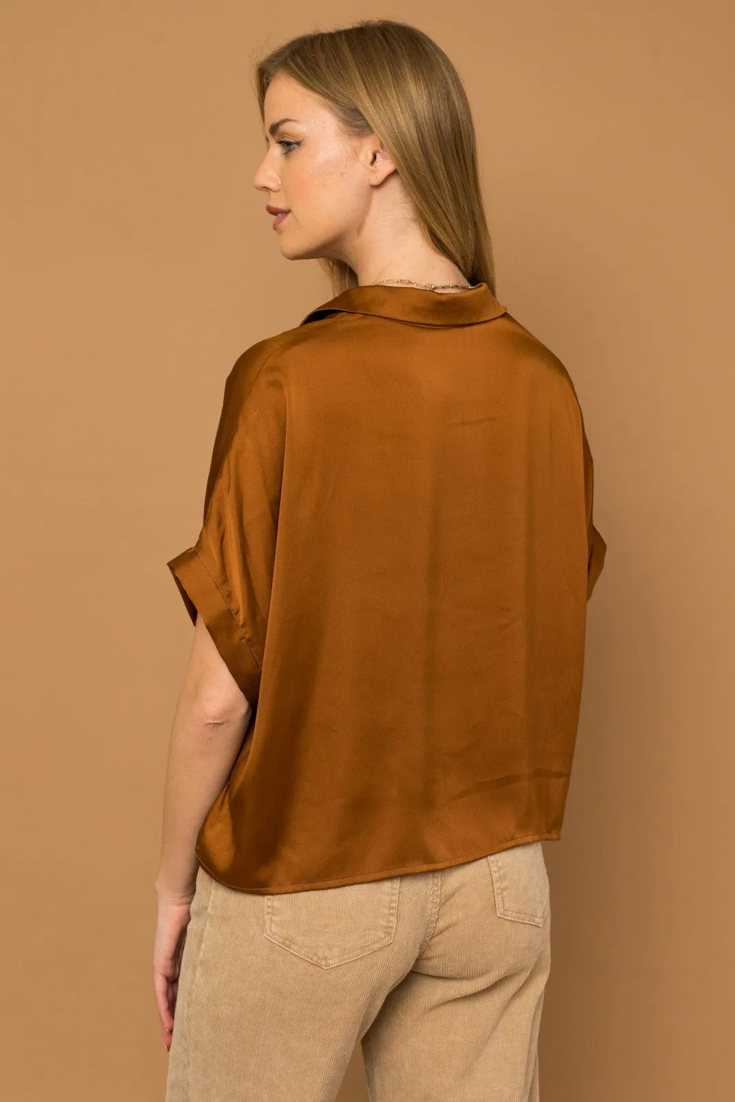 Satin Boxy Button Down Top - Final Sale