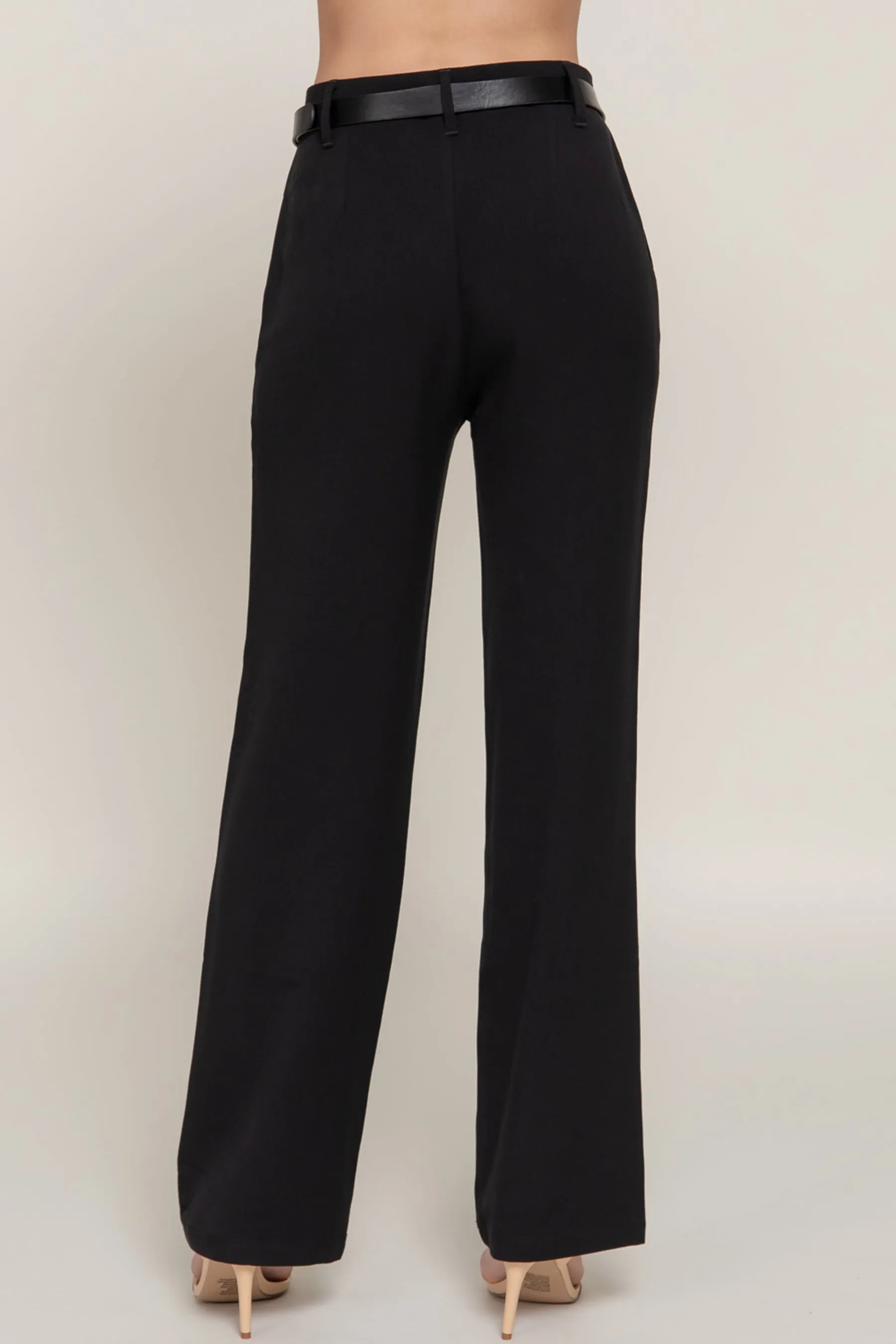 Semi Flare Pants with Faux Leather Belt Two-Tone Woven Fabric ZP14193C28 $14Each