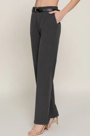 Semi Flare Pants with Faux Leather Belt Two-Tone Woven Fabric ZP14193C28 $14Each