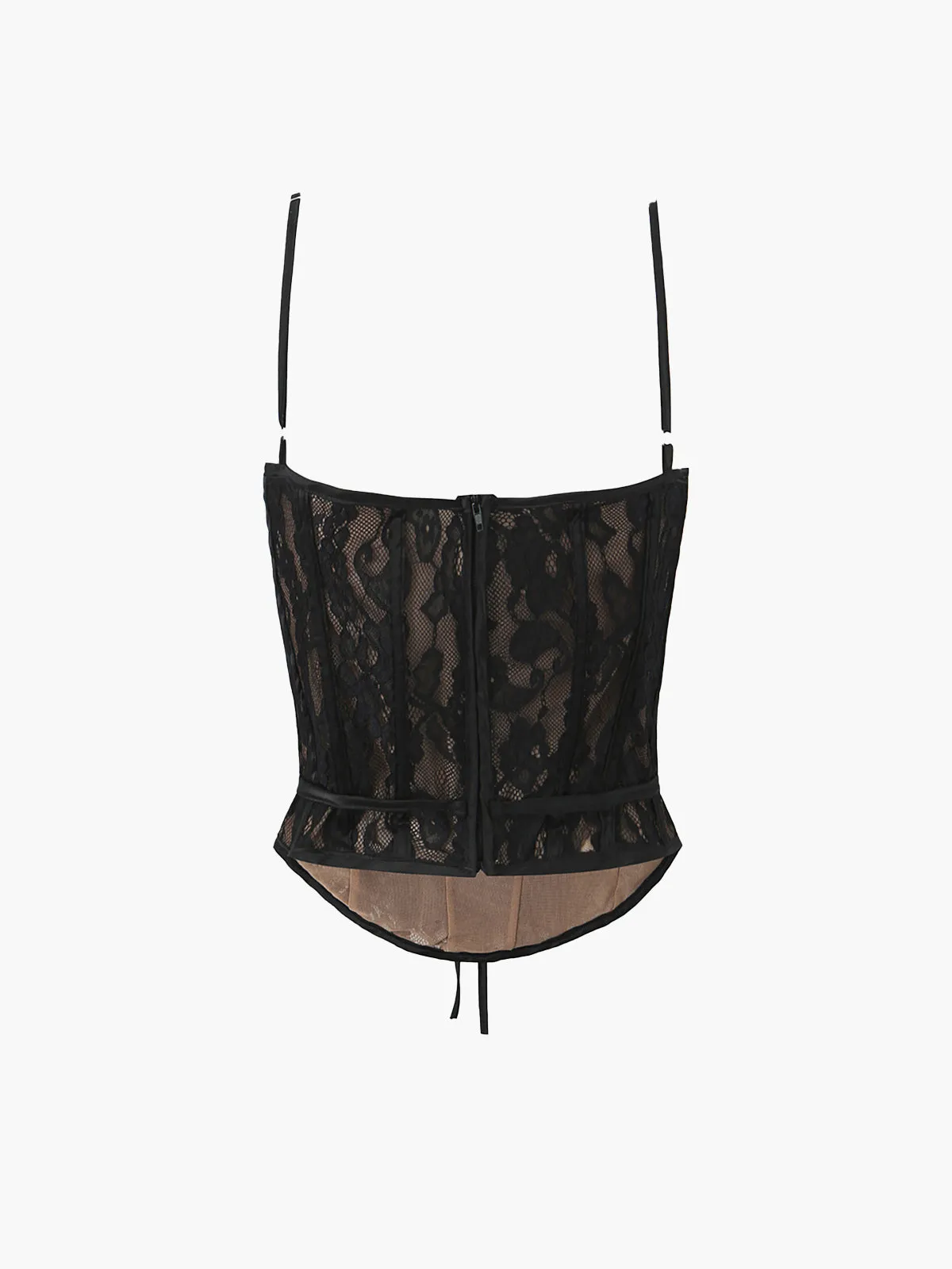 Semi-Sheer Sweetheart Neck Lace Tie Top